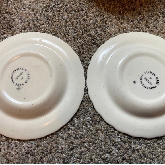 Metlox Vernonware Vernon Ware Leaves Fruit 6" Saucers Plates Hand Painted Set 2 - Picture 3 of 3